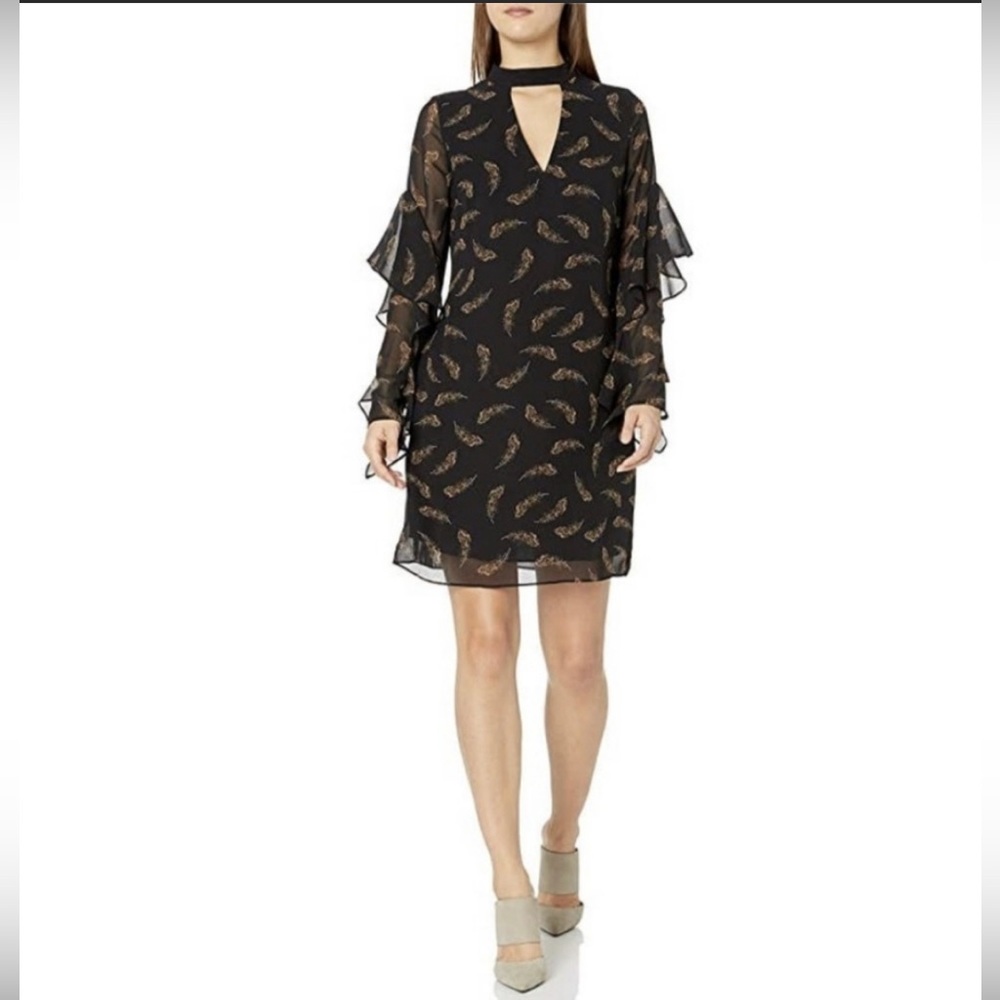 Sam Edelman NWT midi shift dress, choker neckline, bell sleeves, with slip. Sz 6